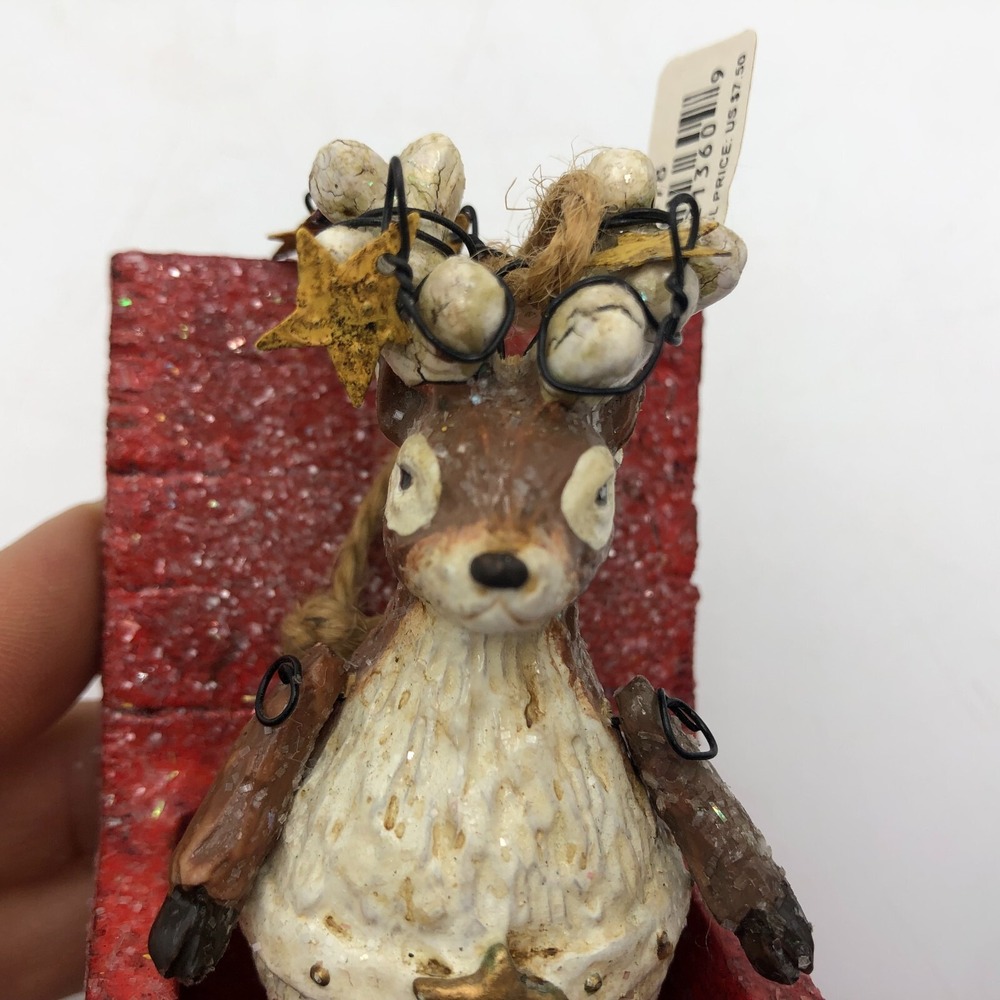 Dept 56 Frosted Deer Surprise Box Christmas Folk Art Vintage Ornament Hope - Picture 8 of 10